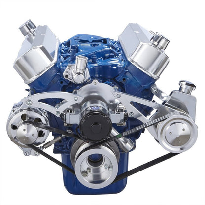 CVF Racing polished BEAST serpentine kit with alternator and power steering for Ford 289, 302 and 351W with electric water pump, 302-SERPENTINE-PS-EWP