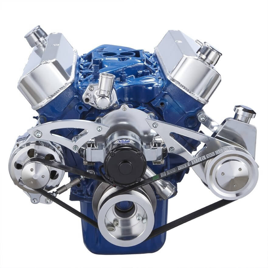 CVF Racing polished BEAST serpentine kit with alternator and power steering for Ford 289, 302 and 351W with electric water pump, 302-SERPENTINE-PS-EWP