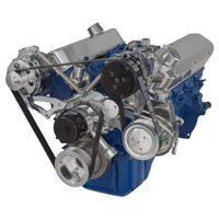 CVF Racing polished BEAST serpentine kit with A/C, alternator and power steering for Ford 289, 302 and 351W with electric water pump, 302-SERPENTINE-AC-EWP