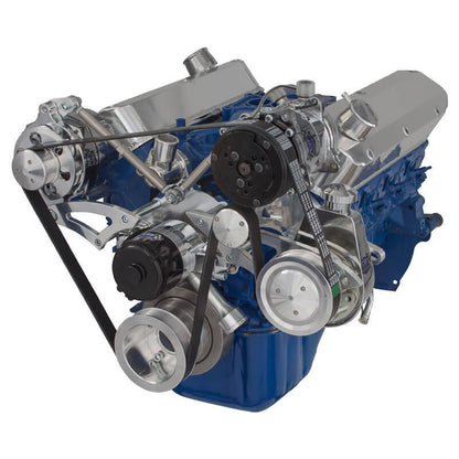 CVF Racing polished BEAST serpentine kit with A/C, alternator and power steering for Ford 289, 302 and 351W with electric water pump, 302-SERPENTINE-AC-EWP