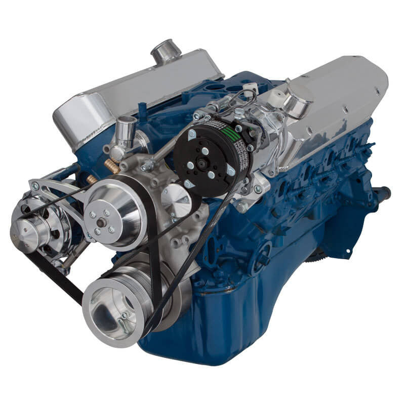 CVF Racing polished BEAST 8-rib serpentine conversion kit with A/C and alternator for Ford 289, 302 and 351W, 302-SERPENTINE-ACO