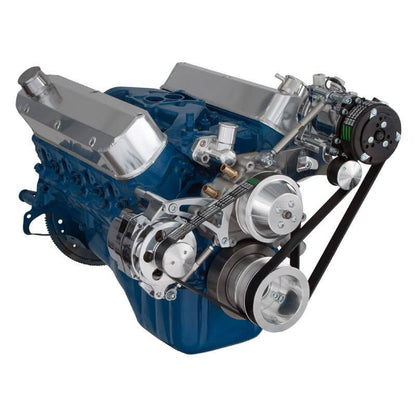 CVF Racing polished BEAST 8-rib serpentine conversion kit with A/C and alternator for Ford 289, 302 and 351W, 302-SERPENTINE-ACO