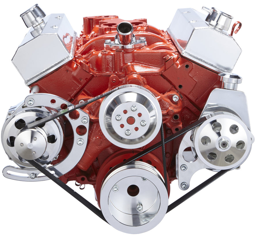 CVF Racing 350-SERPENTINE-PS-C BEAST 8-Rib Serpentine Conversion, Power Steering & Alternator, Polished