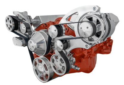 CVF Racing Polished or C3 Ceramic Clear Coat Wraptor wide mount serpentine system for Small Block Chevy 283, 302, 305, 327, 350 or 400, 350W-WRAPTOR