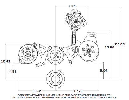 CVF Racing stealth black V-belt A/C, power steering and alternator system for Ford 351C, 351M and 400, B-351C-AC-SYSTEM