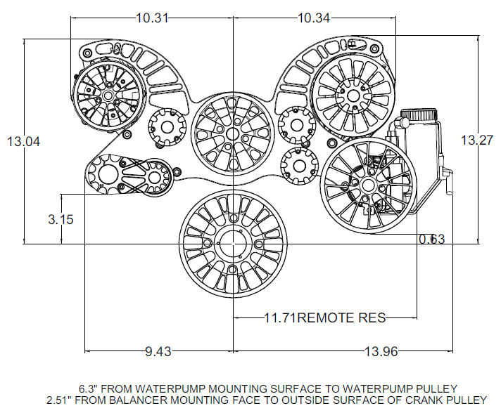 CVF Racing stealth black Reaper serpentine system for Ford 351 Cleveland, 351M and 400, B-351C-RP