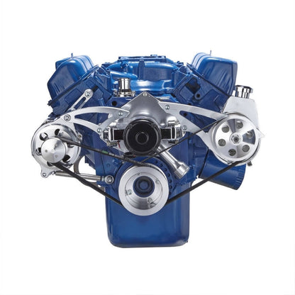 CVF Racing polished BEAST serpentine kit with power steering and alternator for Ford 351C electric water pump, 351C-SERPENTINE-PS-EWP