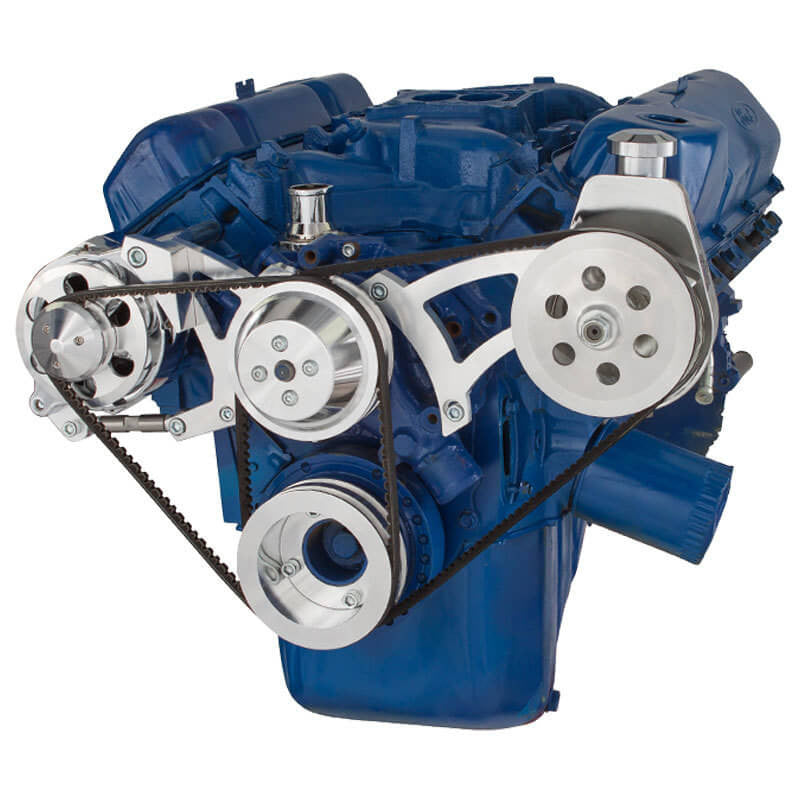 CVF Racing polished power steering and alternator V-belt system for Ford 351C, 351M and 400, 351C-PS-SYSTEM