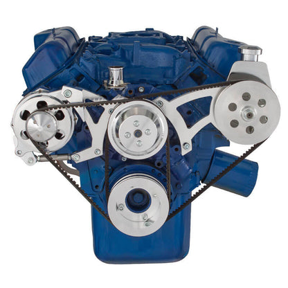 CVF Racing polished power steering and alternator V-belt system for Ford 351C, 351M and 400, 351C-PS-SYSTEM