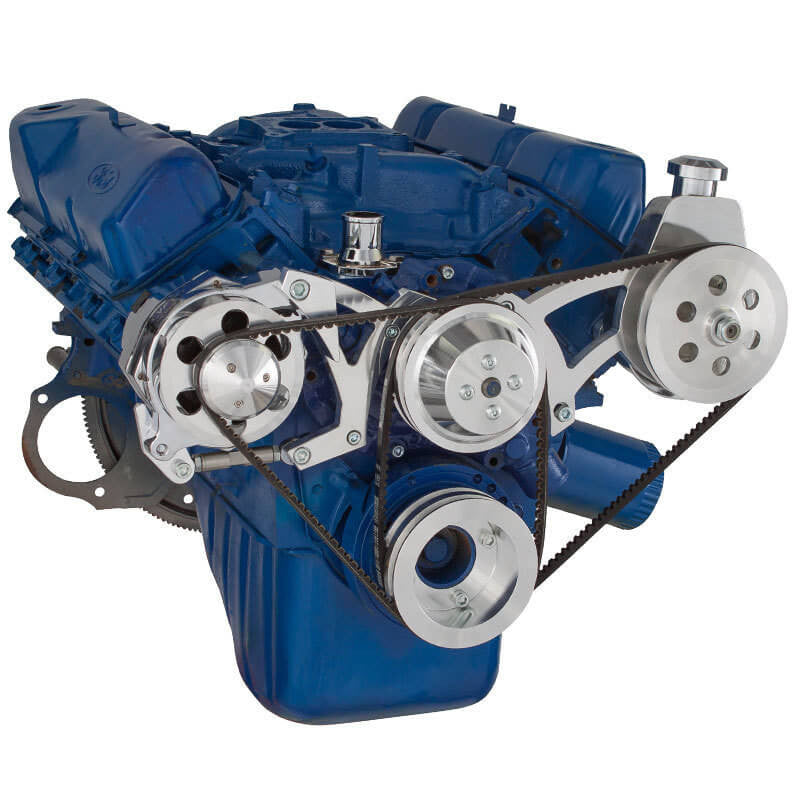 CVF Racing polished power steering and alternator V-belt system for Ford 351C, 351M and 400, 351C-PS-SYSTEM