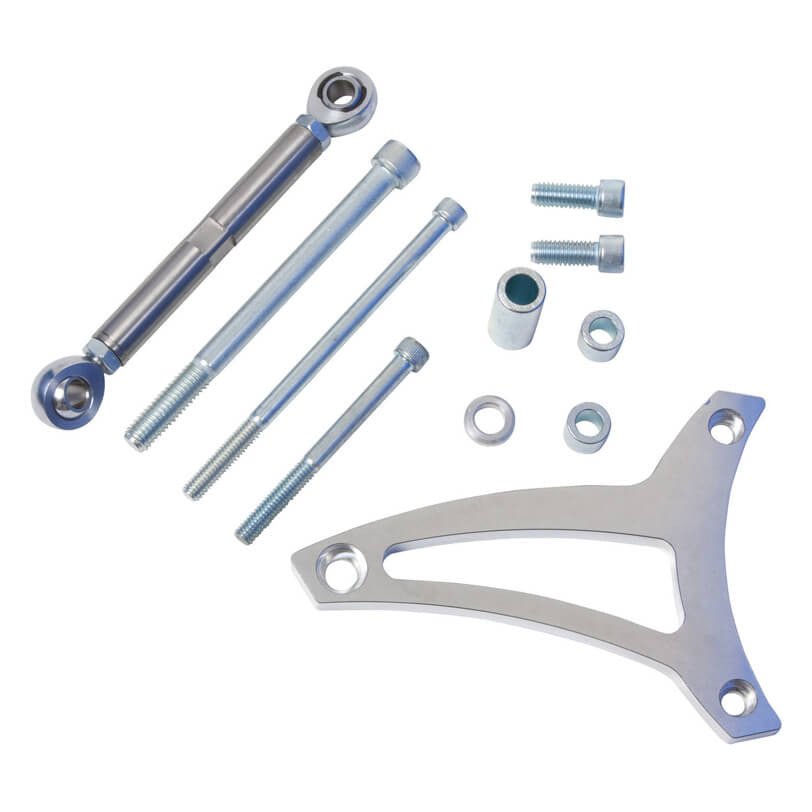 CVF Racing polished mid-mount alternator bracket for Ford 351W small block with passenger side lower hose water pump, 351W-ALTBRKT-P