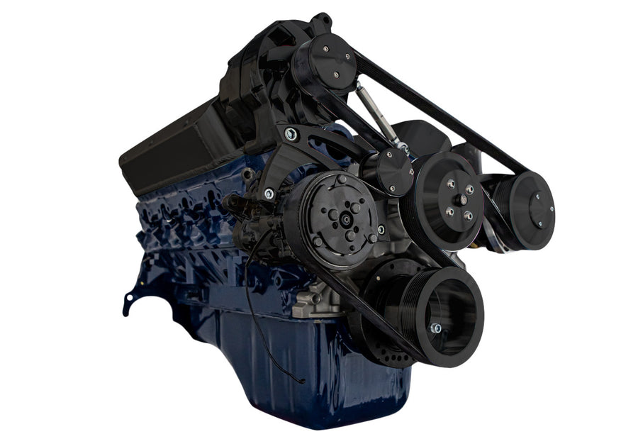 CVF Racing Stealth Black BEAST 8-rib serpentine conversion kit with A/C, alternator and power steering for Ford 5.8L, B-5.8L-SERPENTINE-AC-BP