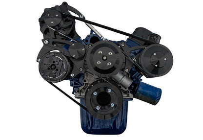 CVF Racing Stealth Black BEAST 8-rib serpentine conversion kit with A/C, alternator and power steering for Ford 5.8L, B-5.8L-SERPENTINE-AC-BP