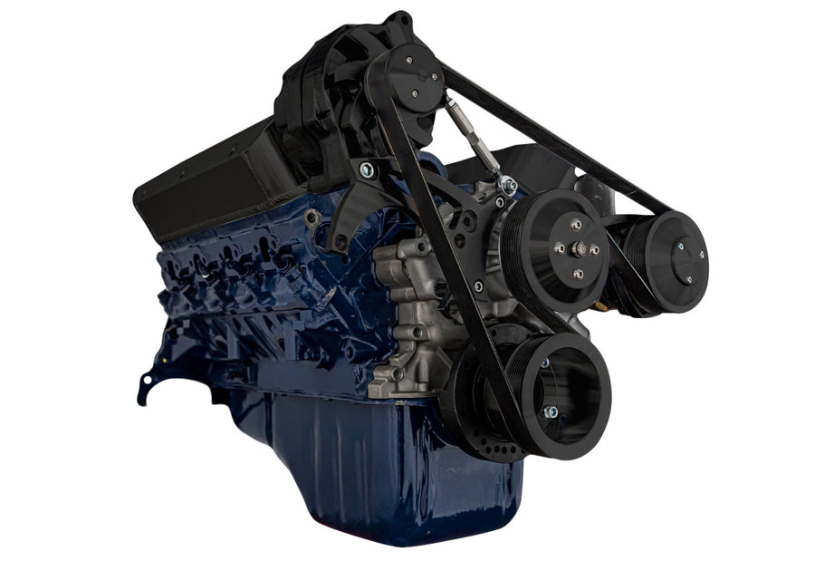 CVF Racing Stealth Black BEAST 8-rib serpentine conversion kit with alternator and power steering for Ford 5.8L, B-5.8L-SERPENTINE-PS-BP