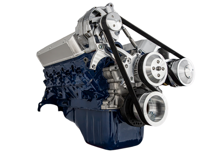 CVF Racing polished BEAST 8-rib serpentine conversion kit with alternator and power steering for Ford 5.8L, 5.8L-SERPENTINE-PS-BP