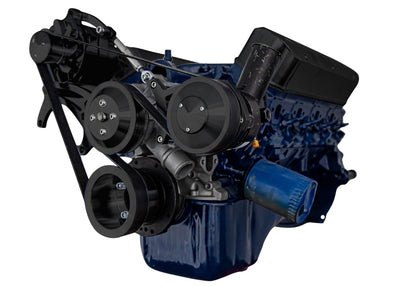 CVF Racing Stealth Black BEAST 8-rib serpentine conversion kit with alternator and power steering for Ford 5.8L, B-5.8L-SERPENTINE-PS-BP