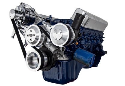 CVF Racing polished BEAST 8-rib serpentine conversion kit with alternator and power steering for Ford 5.8L, 5.8L-SERPENTINE-PS-BP