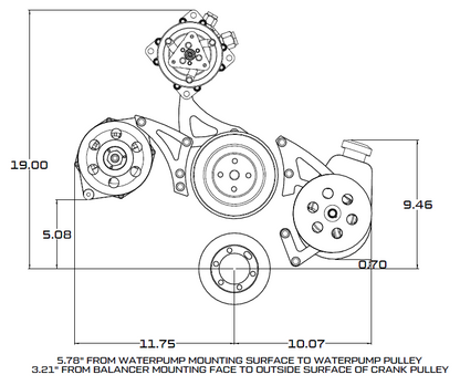 CVF Racing polished V-belt alternator pulley and bracket system for Chrysler small block 318/340/360, 360-ALT-SYSTEM