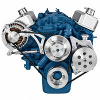 CVF Racing polished V-belt alternator and power steering pulley and bracket system for Chrysler small block 318/340/360, 360-PS-SYSTEM