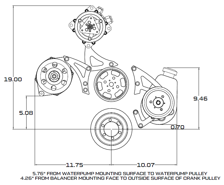 CVF Racing polished BEAST 8-rib serpentine conversion kit, alternator and power steering, for Chrysler small block 318/340/360, 360-SERPENTINE-PS