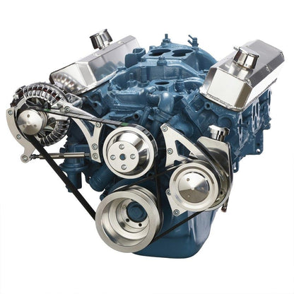 CVF Racing polished BEAST 8-rib serpentine conversion kit, alternator and power steering, for Chrysler small block 318/340/360, 360-SERPENTINE-PS