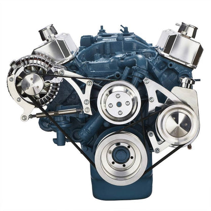 CVF Racing polished BEAST 8-rib serpentine conversion kit, alternator and power steering, for Chrysler small block 318/340/360, 360-SERPENTINE-PS
