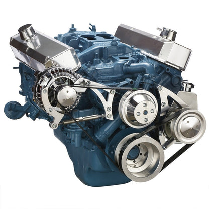 CVF Racing polished BEAST 8-rib serpentine conversion kit, alternator and power steering, for Chrysler small block 318/340/360, 360-SERPENTINE-PS