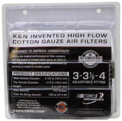 K&N Universal Air Filter | Round Tapered, 4in Flange, 5.5in Tall | RG-1001RD
