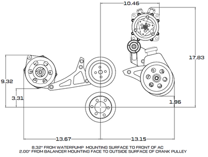 CVF Racing polished V-belt A/C, alternator and Saginaw power steering system for Ford FE 390, 427 and 428, 390-AC-SYSTEM-S