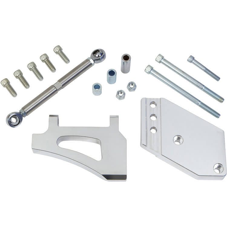 CVF Racing polished billet A/C compressor bracket for Ford FE 390, 427 and 428, 390-ACBRKT