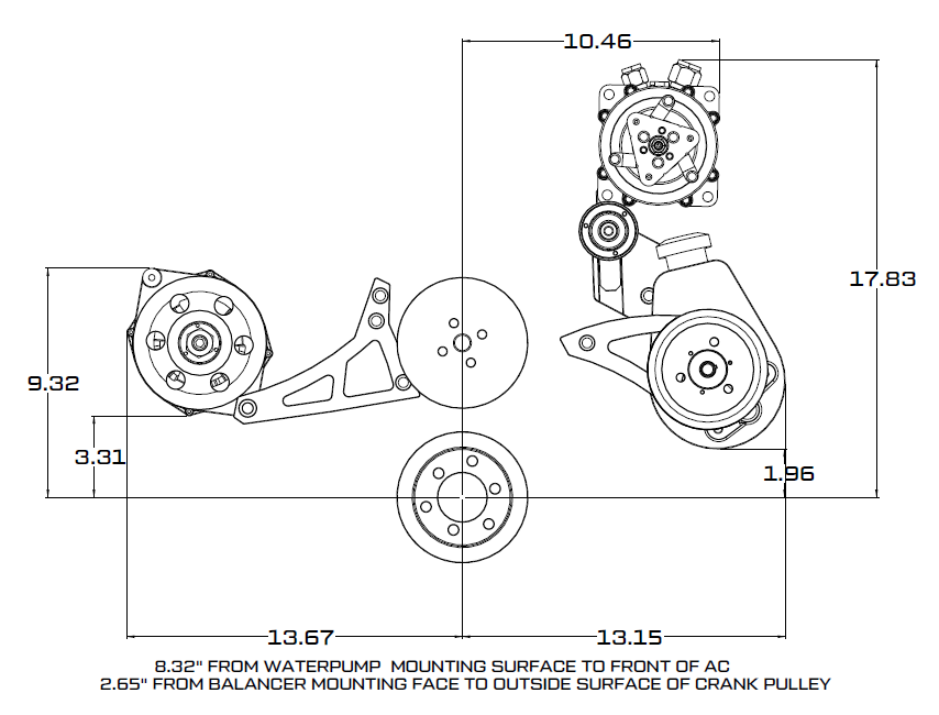 CVF Racing Stealth Black BEAST serpentine conversion kit with alternator, power steering and A/C for Ford FE 390, 427 and 428, B-390-SERPENTINE-AC