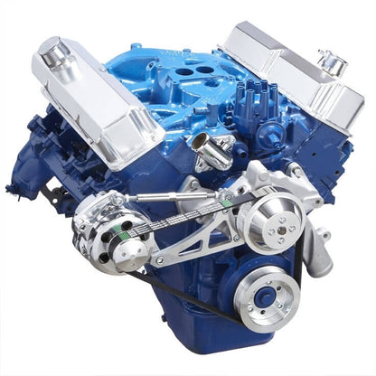 CVF Racing polished BEAST alternator-only serpentine conversion kit for Ford FE 390, 427 and 428, 390-SERPENTINE-ALT