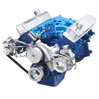 CVF Racing polished BEAST serpentine conversion kit with alternator and power steering for Ford FE 390, 427 and 428, 390-SERPENTINE-PS