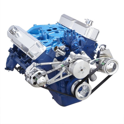 CVF Racing polished BEAST serpentine conversion kit with alternator and power steering for Ford FE 390, 427 and 428, 390-SERPENTINE-PS