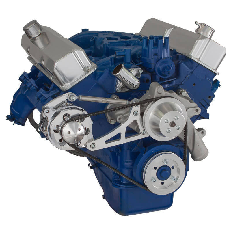 CVF Racing polished V-belt alternator-only system for Ford FE 390, 427 and 428, 390-ALT-SYSTEM