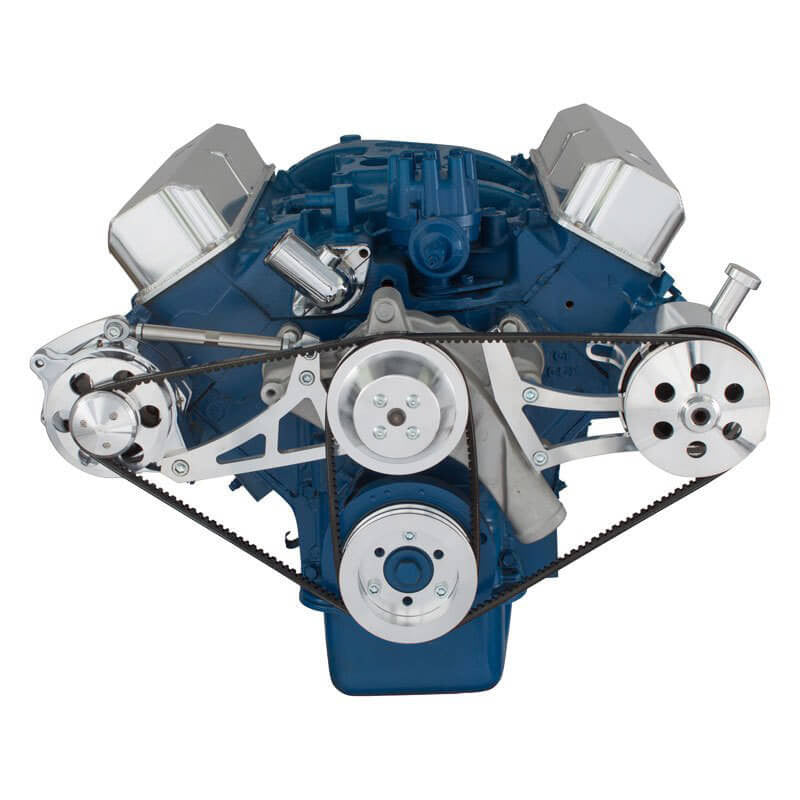 CVF Racing polished V-belt alternator and Ford power steering system for Ford FE 390, 427 and 428, 390-PS-SYSTEM-F