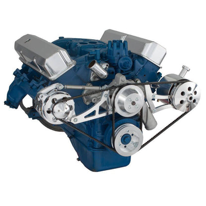 CVF Racing polished V-belt alternator and Ford power steering system for Ford FE 390, 427 and 428, 390-PS-SYSTEM-F