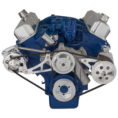 CVF Racing polished V-belt alternator and Saginaw power steering system for Ford FE 390, 427 and 428, 390-PS-SYSTEM-S