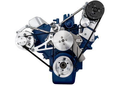 CVF Racing polished BEAST serpentine conversion kit with alternator and A/C for Ford FE 390, 427 and 428, 390-SERPENTINE-AC-ONLY