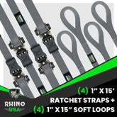 Rhino USA Medium Duty Ratchet Strap Tie-Down 4-Pack (Gray)