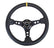NRG Reinforced Steering Wheel (350mm / 3in. Deep) Blk Leather w/Blk Cutout Spoke/Yellow Center Mark