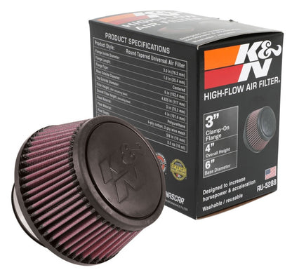 K&N Universal Air Filter | Round Tapered, 3in Flange, 3in Tall | RU-5288