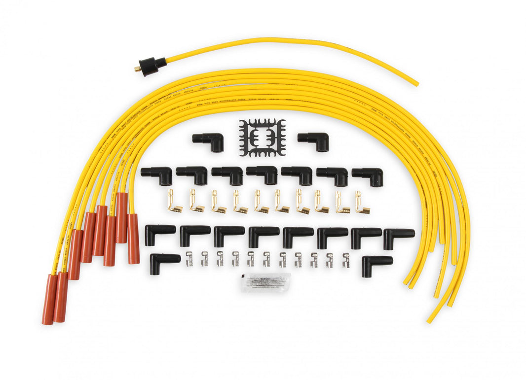 Spark Plug Wire Set 8MM Yellow With Orange Straight Boots 4040 8MM Universal Fit Super Stock Spark Plug Wire Sets Feature A Spiral Core And A Yellow Silicone Jacket ACCEL