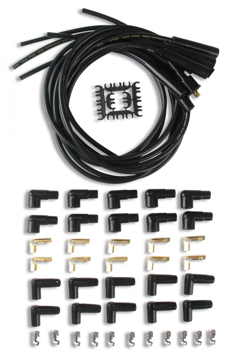 Spark Plug Wire Set- 8MM Black Wire With Black Straight Boots 4040K, Spark Plug Wires, Super Stock, Spiral Core, 8Mm, Black, Set ACCEL