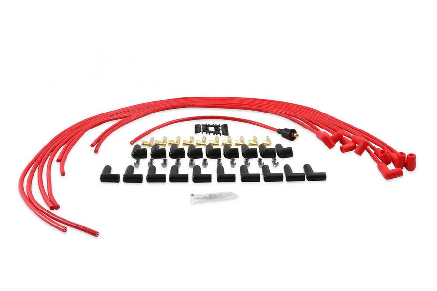 Spark Plug Wire Set- 8Mm- Super Stock Universal-Graphite Core- 90 Deg Boots- Red 4041R Universal Fit Super Stock 8MM Spark Plug Wires Feature A Spiral Core And Red Silicone Jacket ACCEL