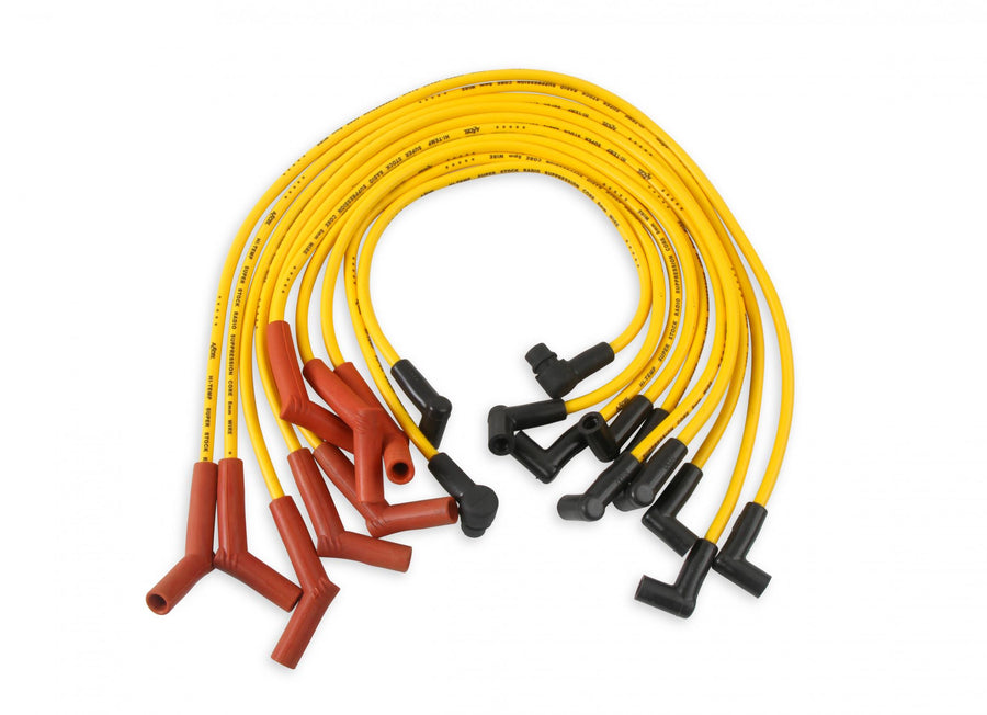 Spark Plug Wire Set- 8Mm-Custom With Graphite Core-Hei Stock Style Boots- Yellow Ford 1983-1996 V8 Efi- Super Stock, Spiral Core ACCEL