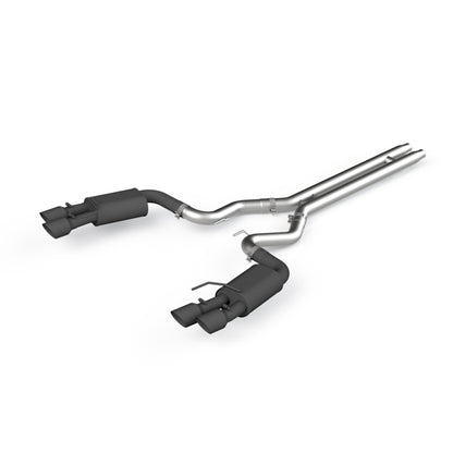 MBRP 2018-2023 Ford Mustang GT 5.0 3in Dual Split Rear Cat Back w/ Quad 4in Dual Wall Tips- Black Coated | S7205BLK