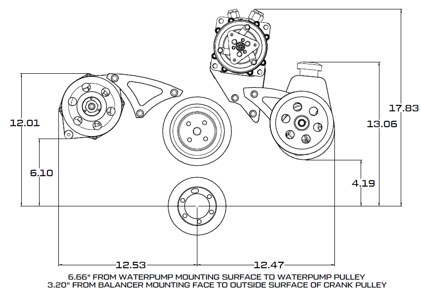 CVF Racing polished V-belt alternator only pulley and bracket system for Chrysler big block, 440-ALT-SYSTEM