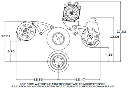 CVF Racing Stealth Black BEAST 8 rib serpentine conversion kit with alternator, power steering and A/C for Chrysler big block 383, 400, 426 and 440, B-440-SERPENTINE-AC