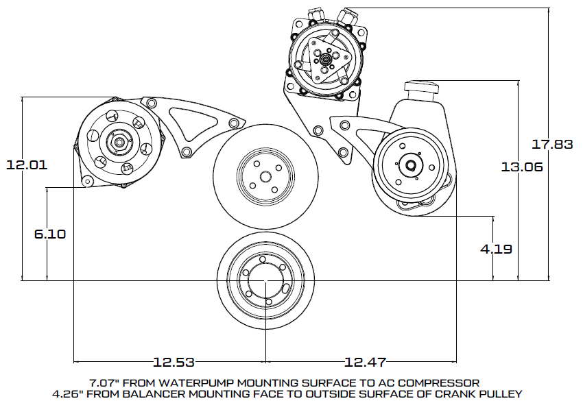 CVF Racing Stealth Black BEAST 8 rib serpentine conversion kit with alternator and power steering for Chrysler big block 383, 400, 426 and 440, B-440-SERPENTINE-PS